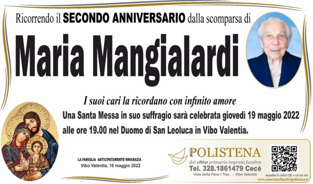 Necrologio di Maria Mangialardi - Onoranze Funebri Polistena